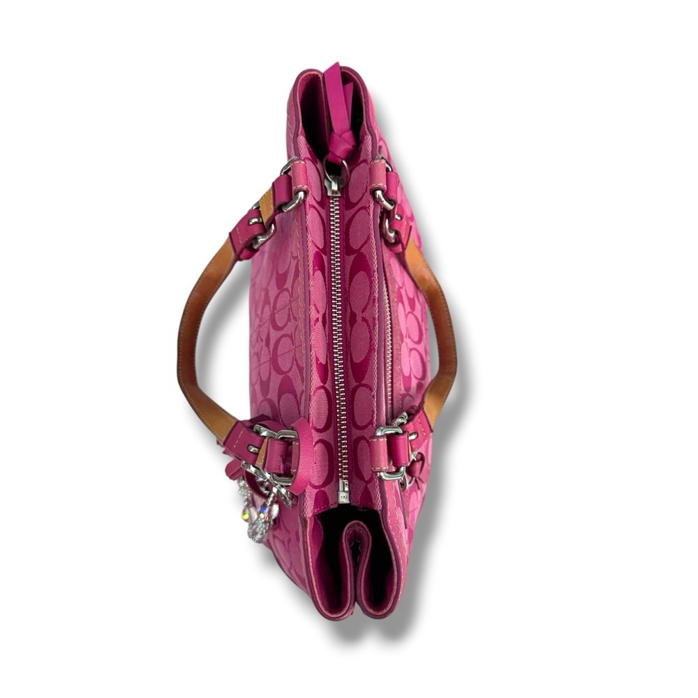 Vtg Y2K Coach Hampton Signature Hot Pink Shoulder Bag Suede Barbiecore 2004 - Picture 9 of 11